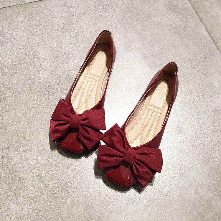 2025 Summer Flat Bottom Square Head Single Shoes Women's Shallow Mouth Sweet Big Bow Grandma Shoes Soft Sole Comfortable Small Red Shoes Versatile