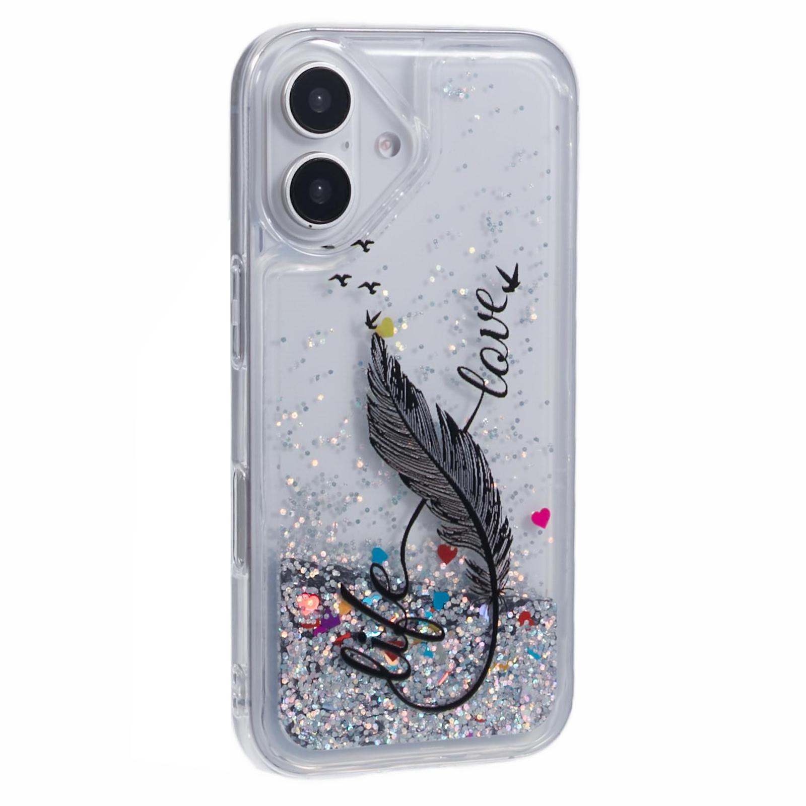 

For iPhone 16 Case Floating Quicksand Pattern Soft TPU Back Cover Feather