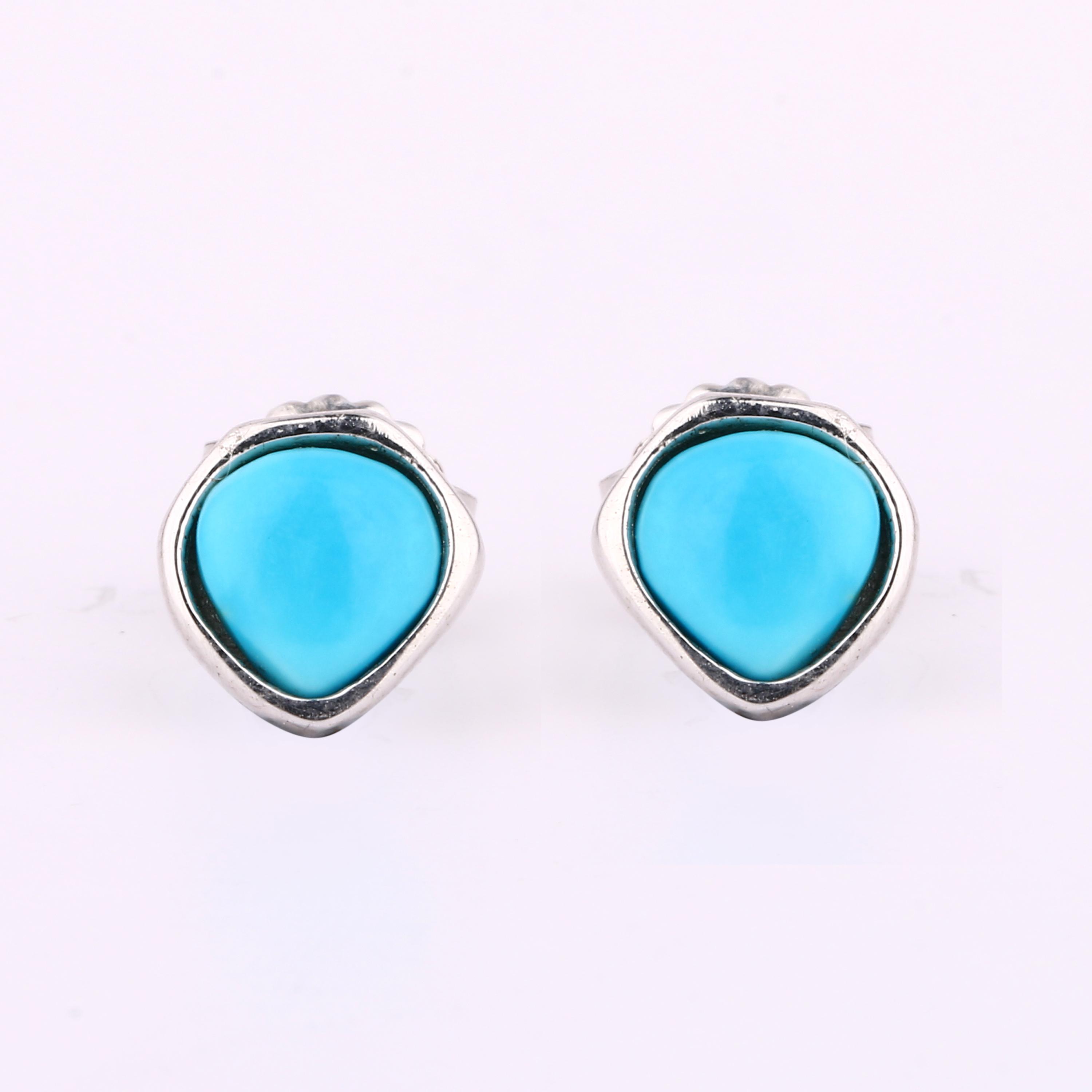 

Turquoise Cabochon Earrings 925 Sterling Silver Rhodium Jewelry небо синє кольору