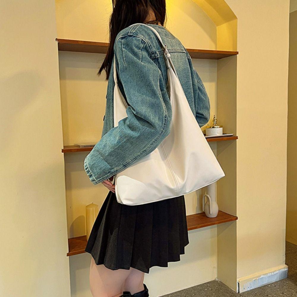 Solid Color Pu Leather Tote Bag Korean Style Women's Underarm Bag Commute Shoulder Bag  Outdoor
