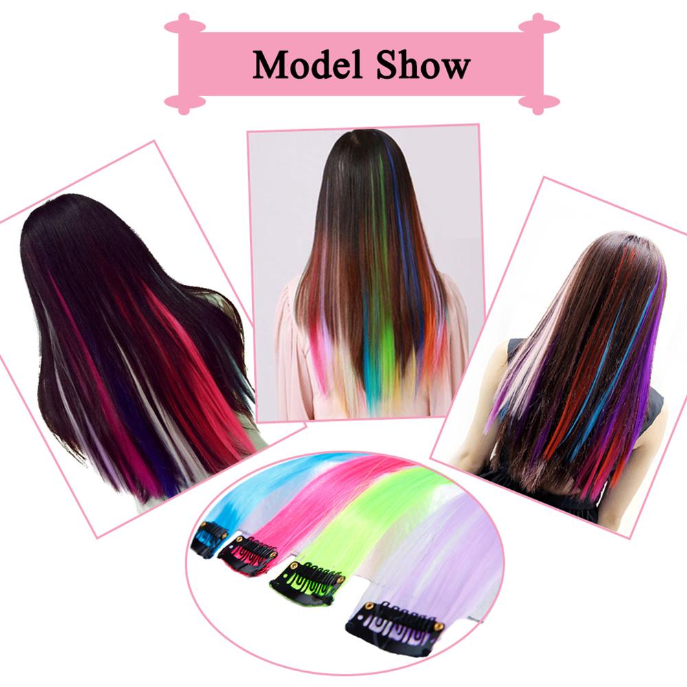 Hair Extensions Ombre Rainbow Color Strips Hairpieces Hair Clip Long Straight Hair Synthetic Hair