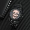 Men's Quartz Watch, Black and Gold Dial, 3D Skull Head Pattern, Stainless Steel, Steampunk Rock Engraved, Men's Watch