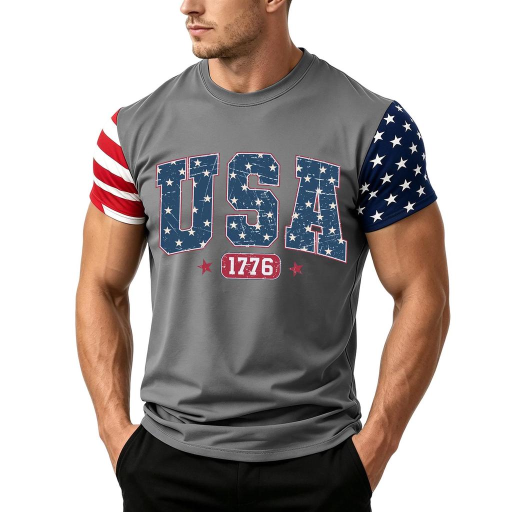 Men's Independence Day Flag Print Short Sleeve T-Shirt, Loose Casual Daily Summer Tops