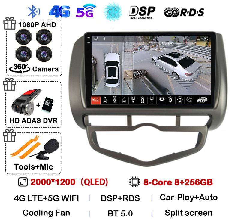 Android 14 Auto Carplay WIFI+4G For HONDA JAZZ City 2002 - 2007 HD 2 Din Car Radio Multimedia Video Player Stereo GPS 360 Camera