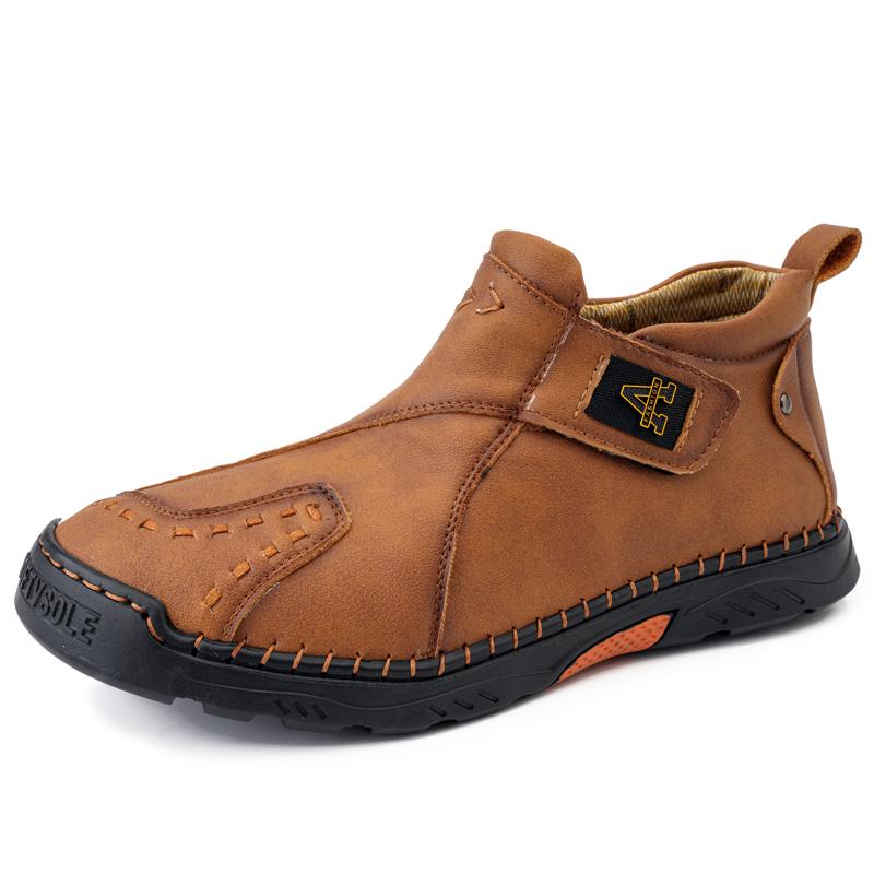 

Fashion Handmade Mens Motorcycle Boots Sneakers Outdoor Man Casual Leather Shoes Leisure Walking High Top Botas New Hot Sale Ankle Boots 48 коричневый