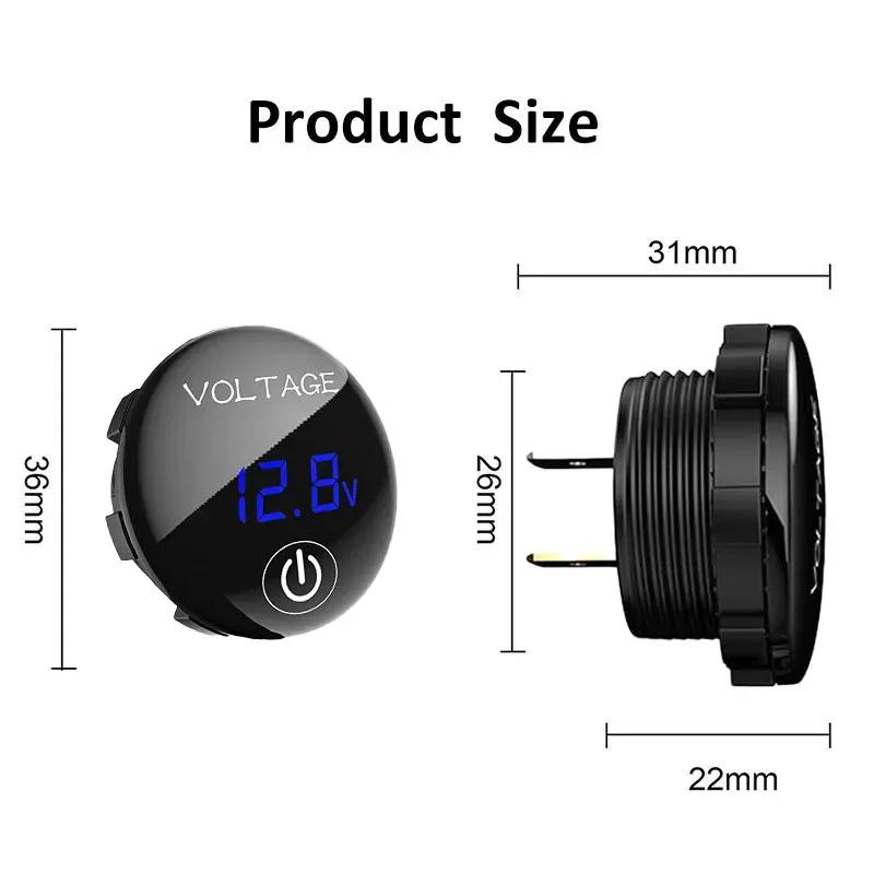 DC 5V-48V LED Panel Digital Voltage Voltmeter Meter Battery Capacity Display Volt with Touch ON/OFF Switch for Car Boat Marine