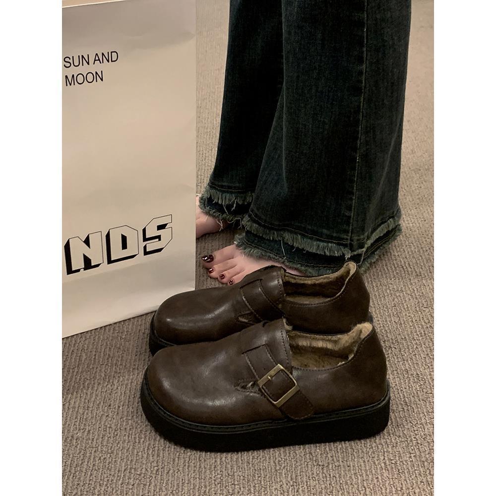 2025 autumn and winter new muffin platform velvet shoes women wear British lazy bag head single shoes