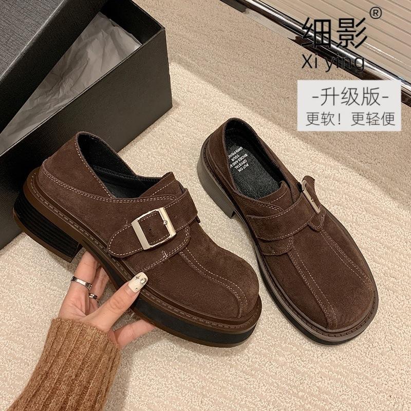 Genuine leather British ins small leather shoes women's 2025 new belt buckle platform loafers college retro polished single shoes