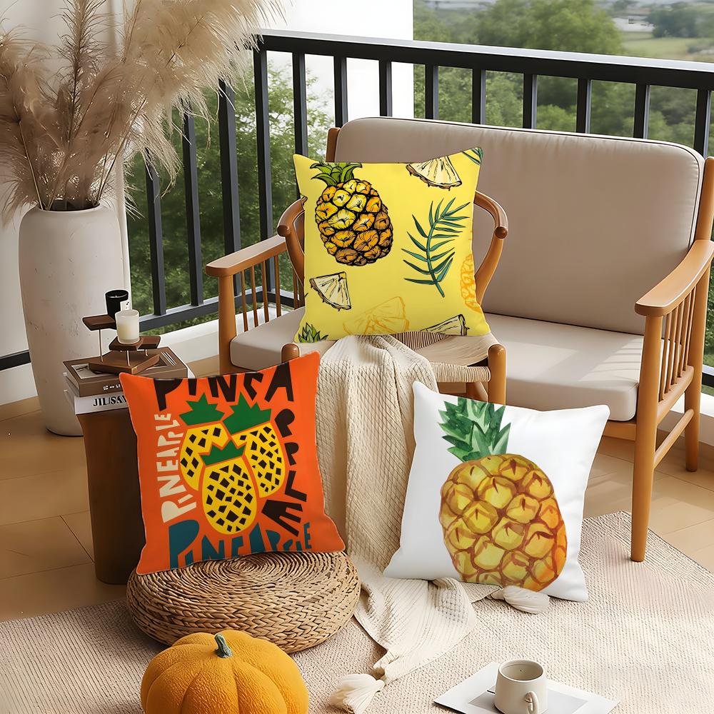 Pineappleillustration Cushion Cover Anti-Dust Mite Short Plush Pillowcase - Invisible Zipper Silky Soft Sofa Cushion Cover