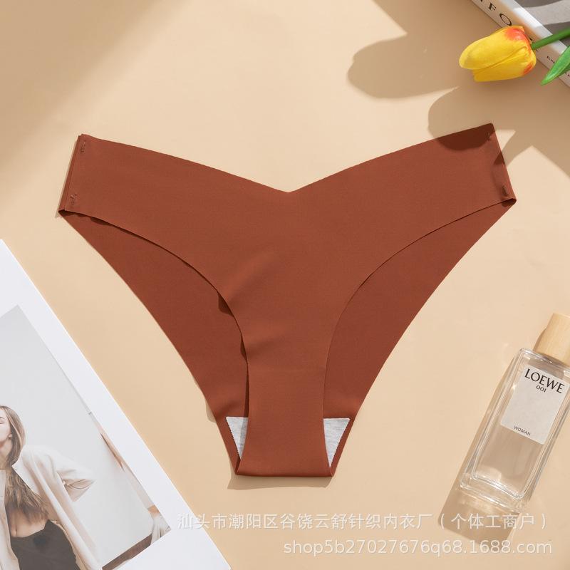 

Ice Silk Seamless Underwear Women S Breathable Quick-Drying V Waist Hip Lift Cotton Crotch Large Size Women S Underwear L темно-коричневого кольору