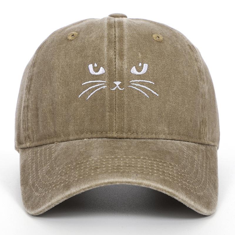 New Embroidery Cute Cat Washed Cotton Baseball Caps Casual Men Adjustable Peaked Cap Outdoor For Women Sunscreen Snapback Hat