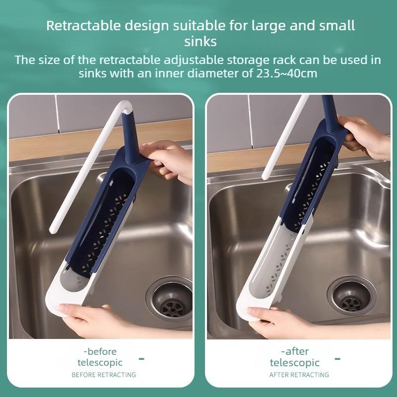 Adjustable Over Sink Dish Rack Extendable Drain Basket for Washing Vegetables Dishes Sponge Towel Storage Kitchen Organizer Tray