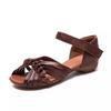 Fashion 2025 Summer New Peep Toed Sandals Women Hollowed Out Hand Woven Flat Sandals Leather Retro Low Heel