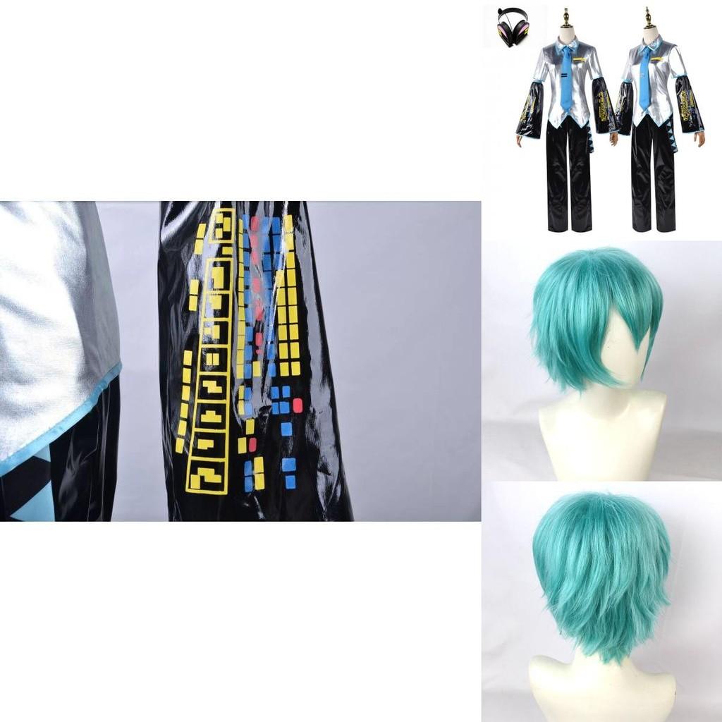 Hatsune Miku Vocaloid Classic Pu Cosplay Heren Shirt Stropdas Broek Pruik Set Voor Feesten Kerst