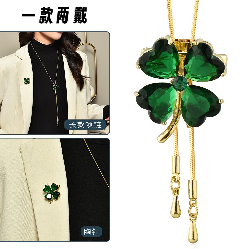Autumn And Winter Long Pull Necklace Green Four-Leaf Clover Sweater Chain Fashion Temperament Versatile One Two Wear