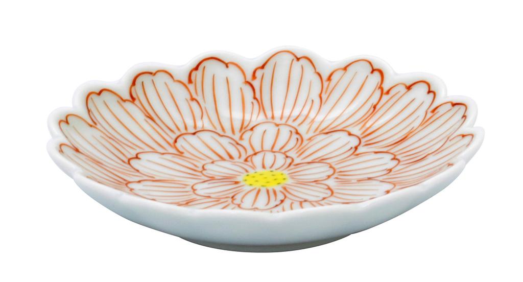 Arita Ware Keizan Ofen Chrysanthemenförmiger kleiner Teller Nishiki Peony 3 Zoll
