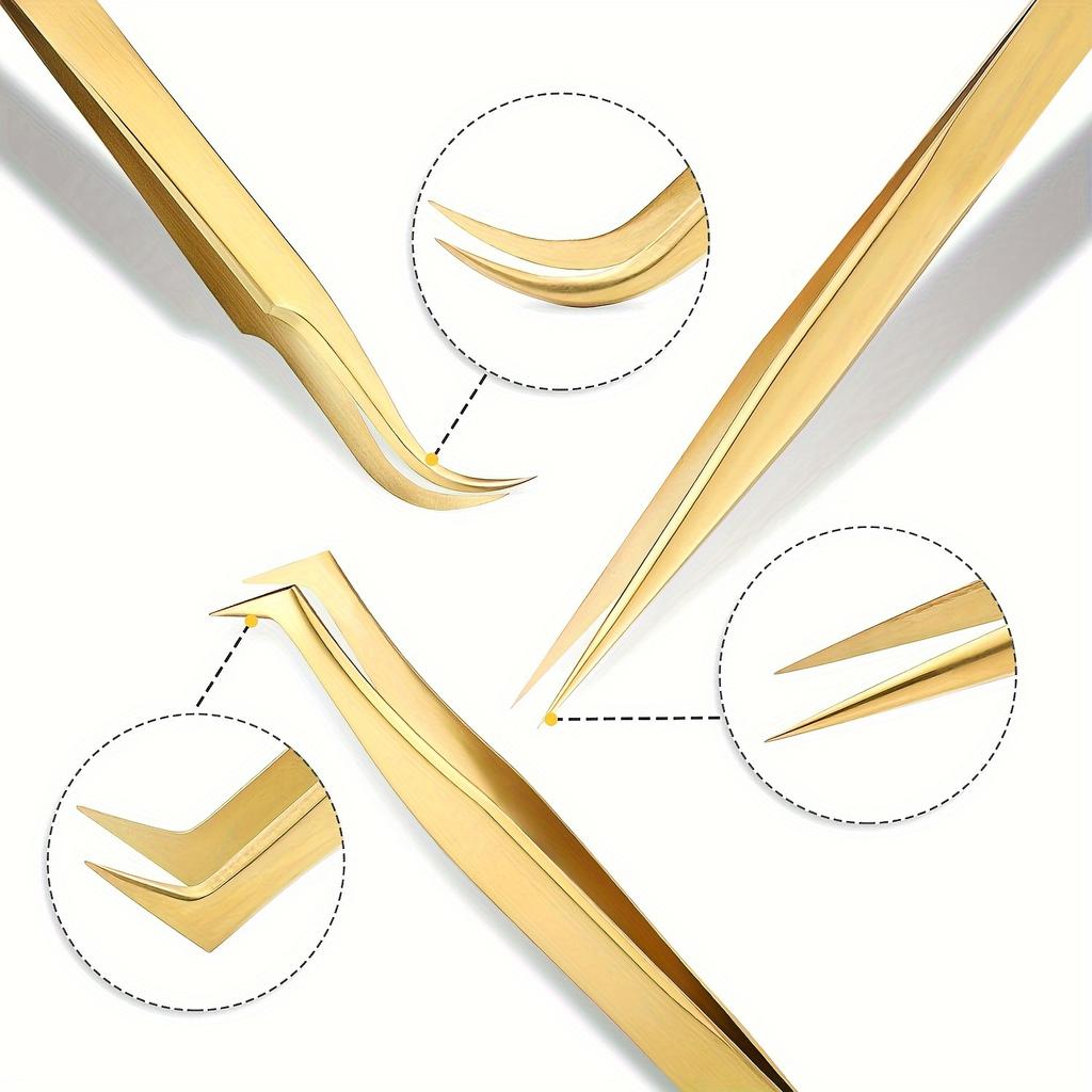 High Precision Lash Tweezers Set - Includes 3 Stainless Steel Eyelash Tweezers for Classic Individual and Volume Lash Extensions