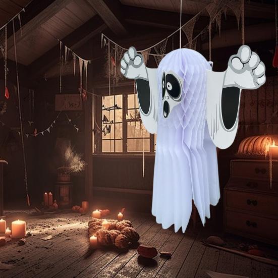 Halloween Ghost Decoration Hanging Honeycomb Tissue Paper Ghost Creepy Flying Ghost Ornament for Yard Patio Porch Tree Halloween Party Favors