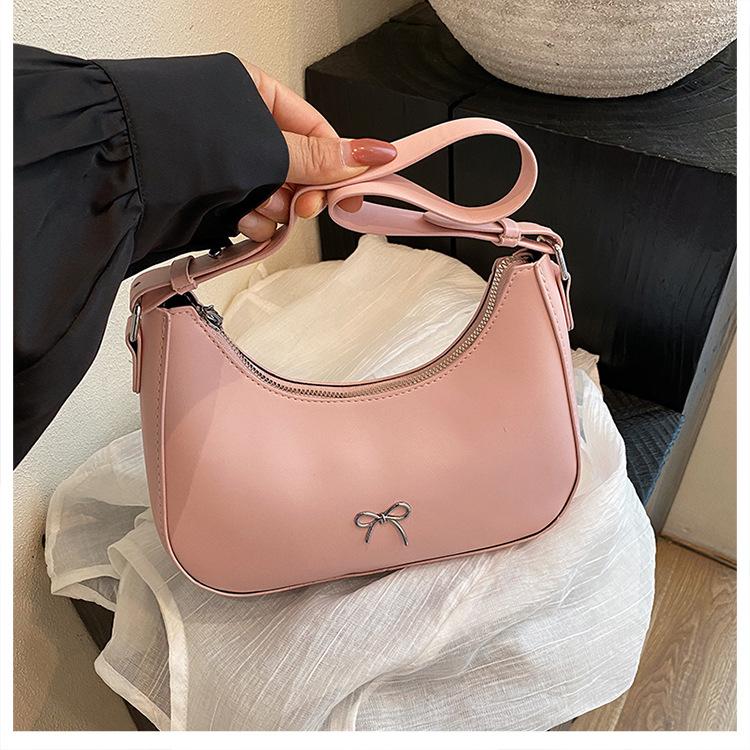 French Style Faux Leather Shoulder Bag for Women with Bow Knot Decoration Tote Handbag