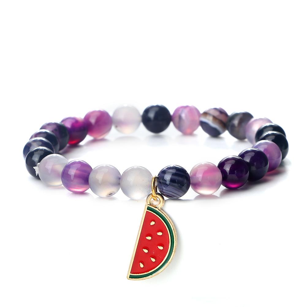 One Piece Watermelon Charm Bracelet Women Men Boho Fruit Bracelet Natural Stone Elastic Bracelet Girls Summer Jewelry Gift