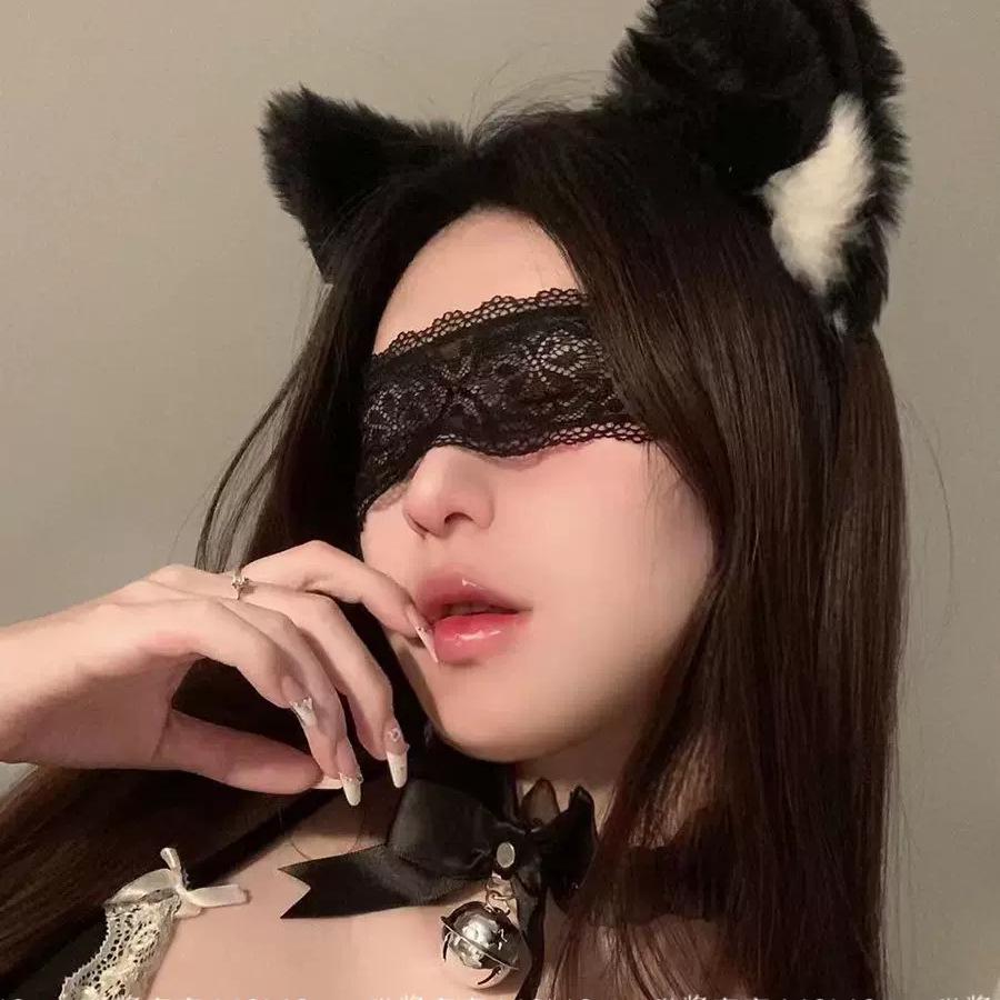 Set de bentiță cu clopoțel și mască de ochi din dantelă pentru urechi de pisică: Agrafă de păr de vulpe și accesorii drăguțe