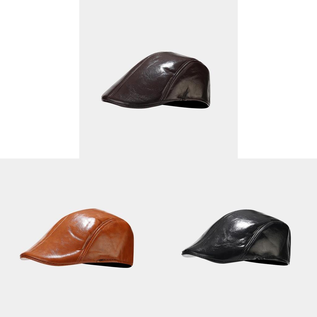 Pu Leather Beret Hat For Men Women Retro Round Top Winter Fashion Accessory