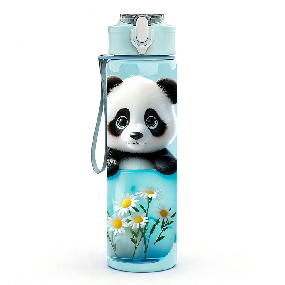 1PC Panda Inside Blue Tea Cup Print 750ml Color Plastic Sports Water Bottle Leakproof Flip Straw Lid Suitable for Sports Office Home Use