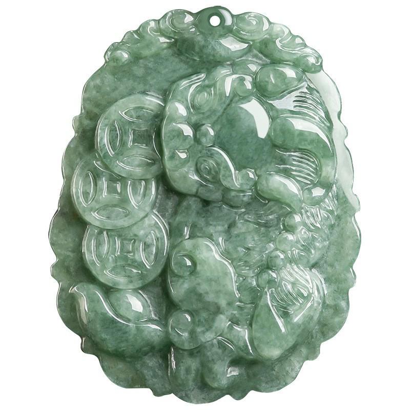 Natural Grade A Jade Pixiu Pendant Necklace with Icy Jadeite Three Golden Coins