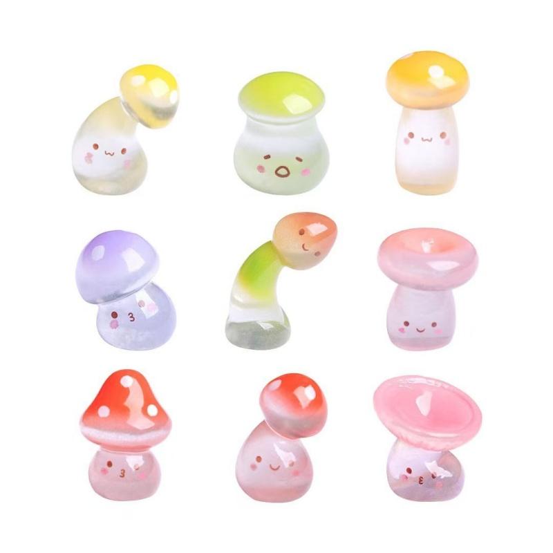 20pcs Miniature Resin Mushroom Figurines Elf Glow At Night Toy Fairy Garden Decoration DIY Home Decor Ornament Toy Gift