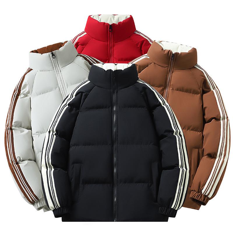 Cotton Jacket Men and Women with The Same Winter Tide Striped Stand-up Collar Cotton Jacket Jacket Thickened Warm Bread Clothing Cotton Clothing Men