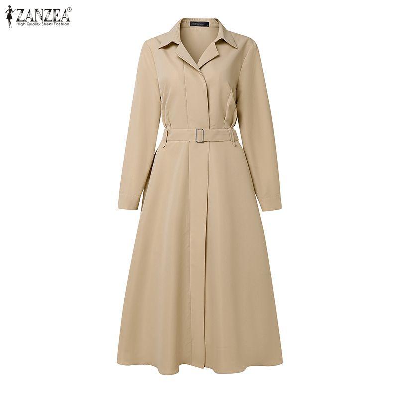 ZANZEA Women Turn Down Collar Long Sleeve Loose Casual Dress