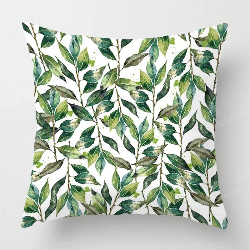 Nordic Fall Home Decor Autumn Throw Pillow Case Sofa Cushion Cover Modern Plant Green Leaf