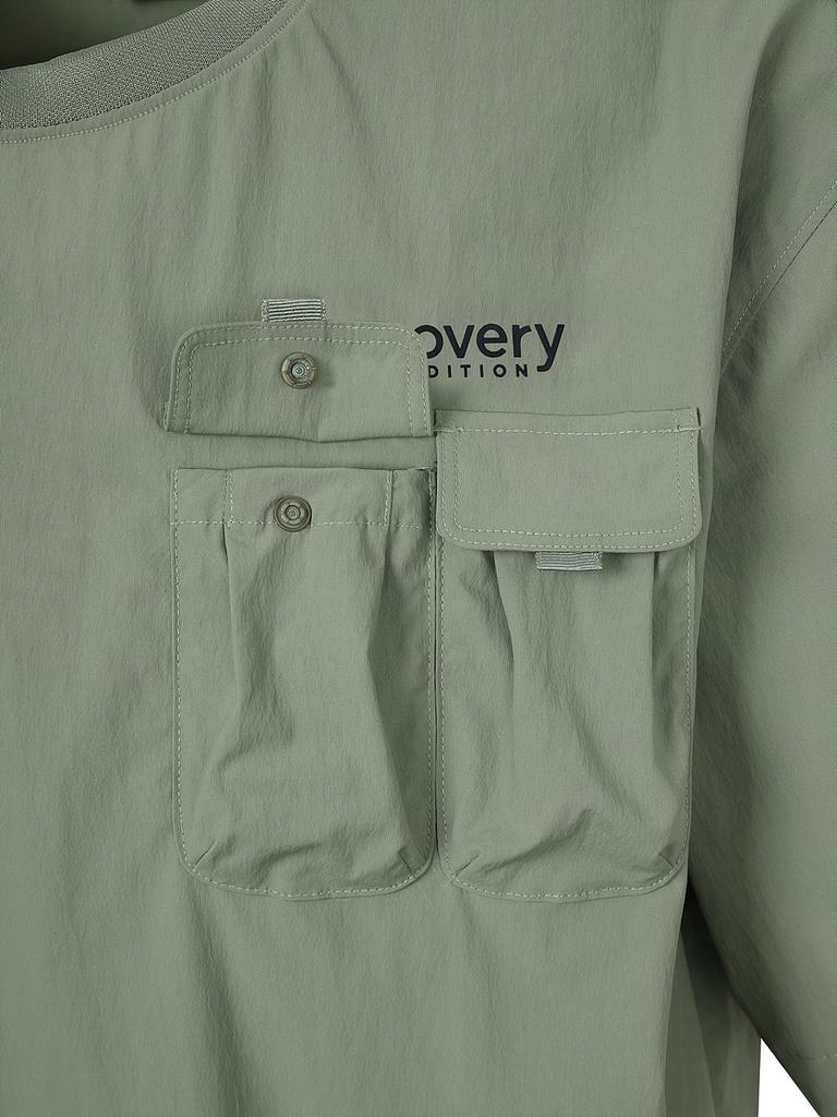 DISCOVERY EXPEDITION Freshvent Woven Men'S Multi-Pocket Short Sleeve T-Shirt (L/Khaki)