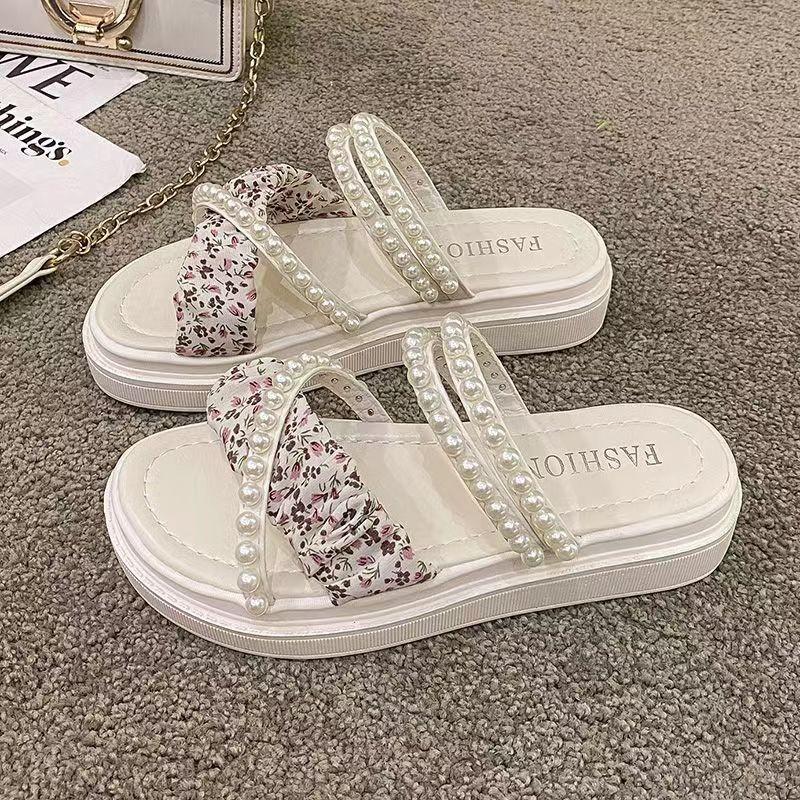 

Sandals women s summer 2025 new platform two wear half drag French fairy style women s shoes pearl outer slippers woman 40