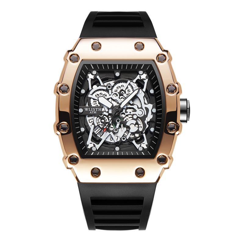 Swiss Brand Men's Sporty Mechanical Watch - Hollowed Large Dial, Luminous, Ideal for Students.