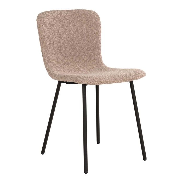 2 chaises de salle à manger en bouclette beige avec pieds noirs