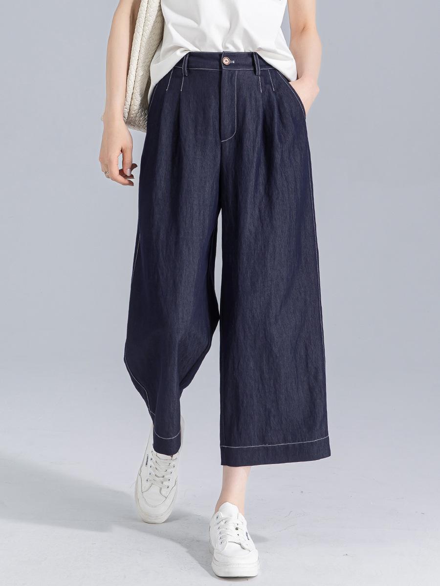 

Guangmei Summer Faux Denim Women s Wide-Leg Cropped Pants - Lazy Style in Denim Blue 28 джинсовый синий
