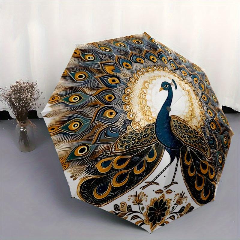 1pc Peacock Feather Mandala Automatic Open/close Folding Umbrella, Compact Portable Travel Umbrella, Perfect Birthday/Christmas, Cute Umbrel