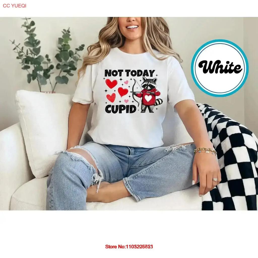 Not Today Cupid T Shirt Funny Raccoon Valentines Day Cute For Unisex Vintage Homme Breathable Fashion Stretched Soft