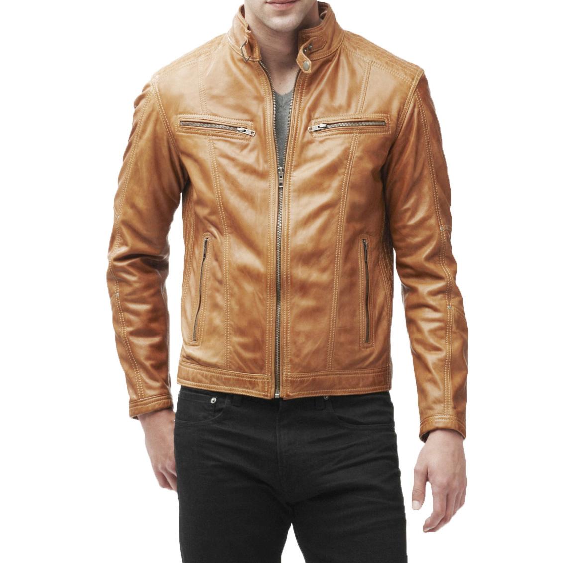 

SkinOutfit Men s Genuine Lambskin Beige Leather Jacket Stylish Motorcycle Bomber Biker Outerwear MJ 77 XXXL бежевий