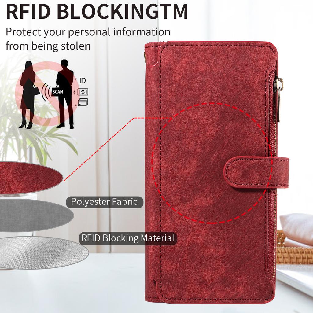 Suitable for iPhone 16 Wallet-style Phone Case, Retro Zipper Apple 17 Pro Max Back Cover Leather Case, Samsung S25