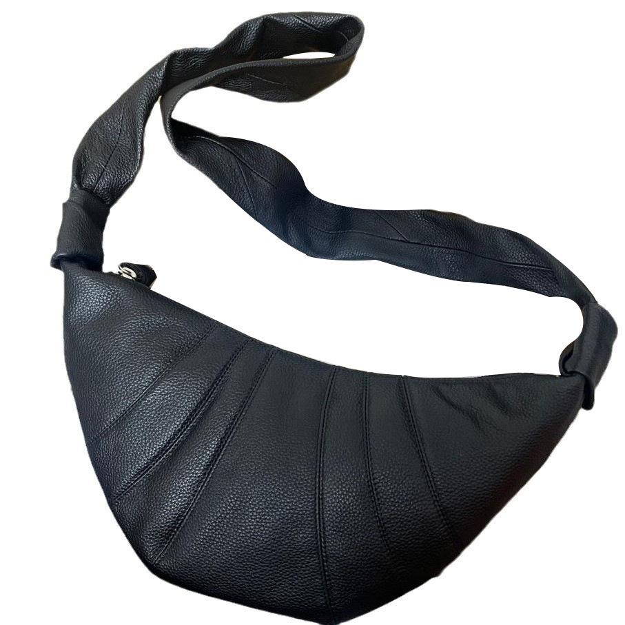 Retro Cowhide Croissant Baguette Handbag - Genuine Leather One-Shoulder Women's Bag