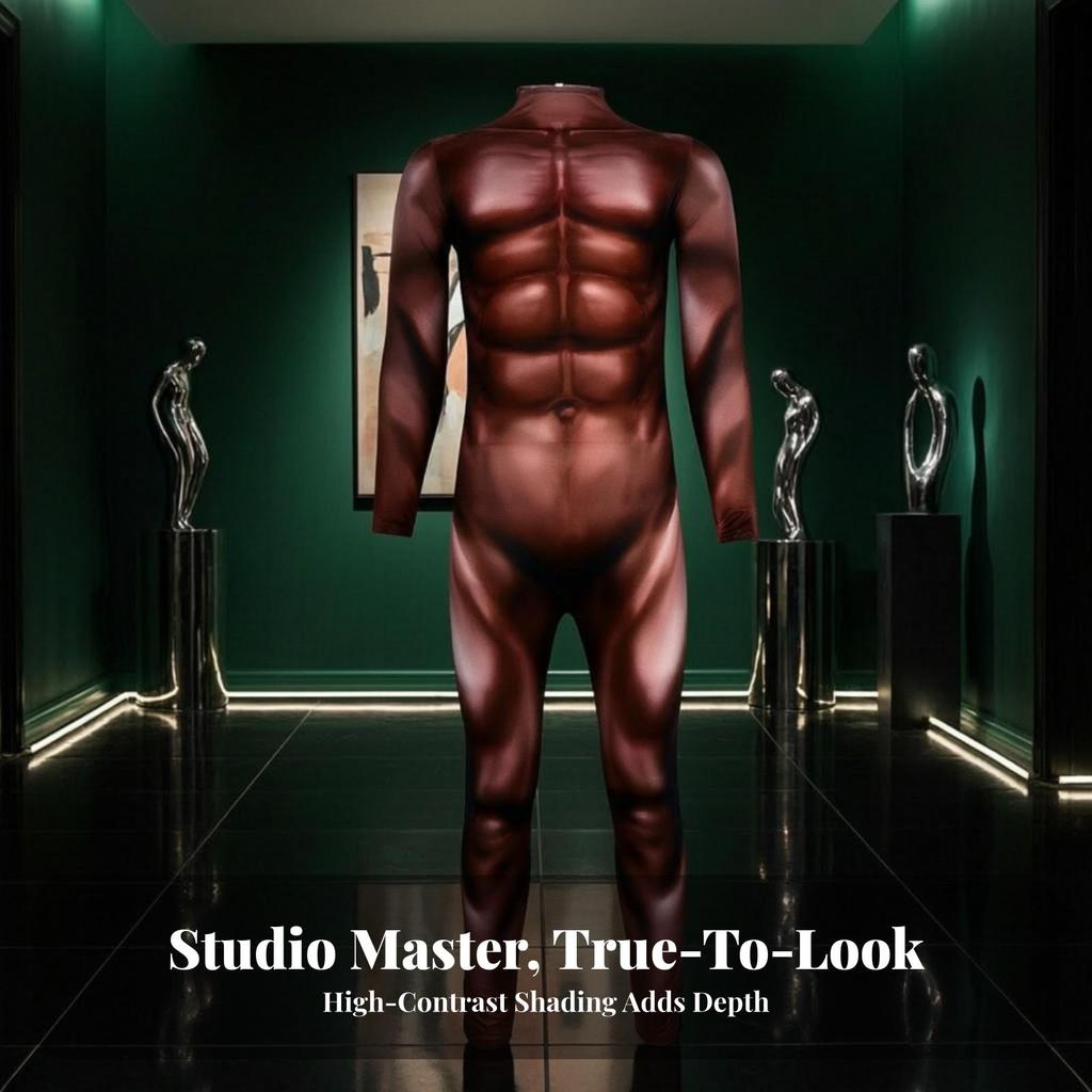 FormFitting Muscle Print Jumpsuit | OnePiece Style, Front Zipper Closure, with