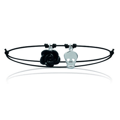 [I9789] - Silver Bracelet 'Skull' Black Silver - 10 Mm