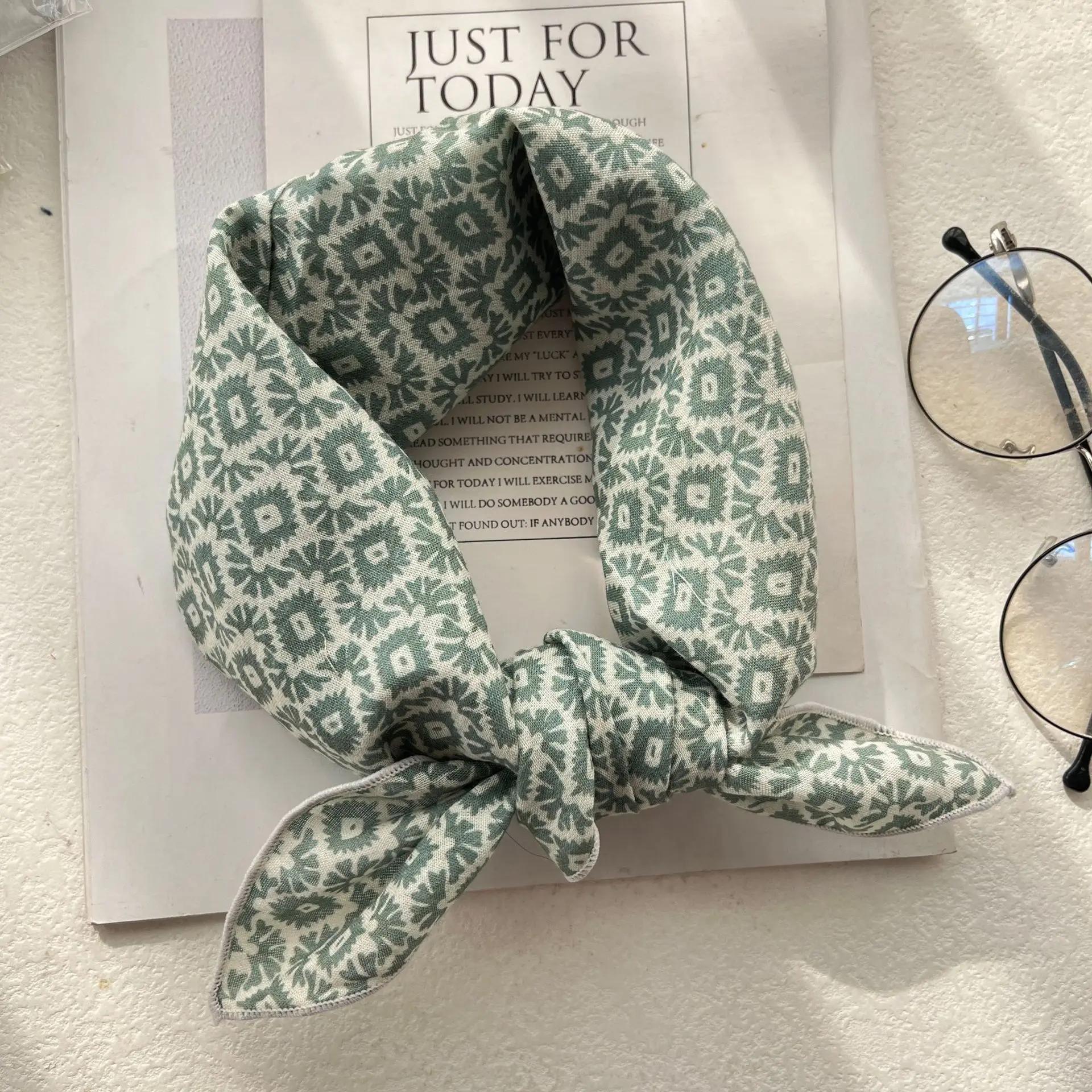 Silk Scarf Small Square Women S Cotton And Linen Fresh Small Floral Encrypted Decorative Retro Headband Korean Version Exquisite