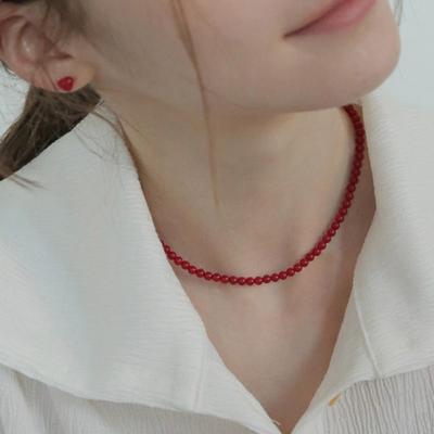 Modernlike Collar de Perlas Rojo Coral Plata 925 4mm