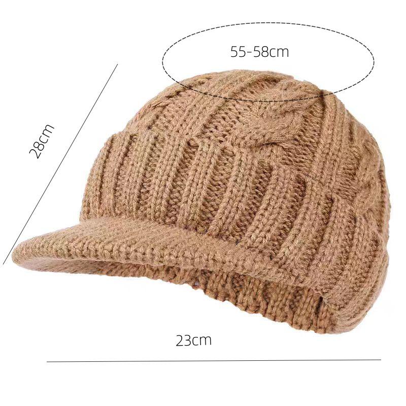 Men's Winter Knit Duckbill Cap: Thick Velvet-Lined, Warm Wool Hat for Cold Weather