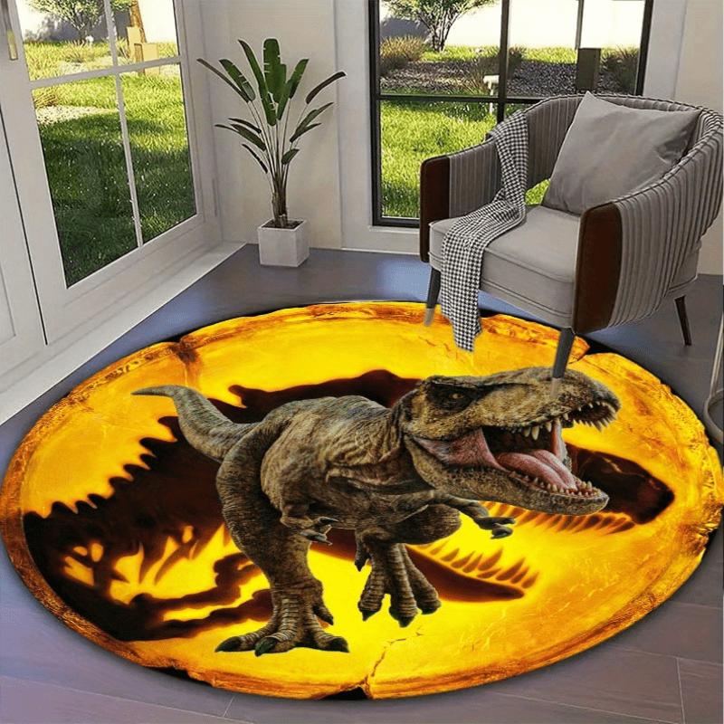 Round T-Rex Dinosaur Area Mat – Soft,Washable Polyester Floor Mat with Realistic 3D Design for Living Room,Bedroom,Office,or Outdoor Camping