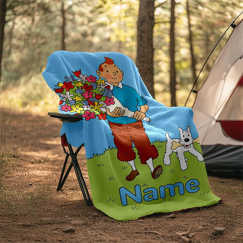 Personalized Custom Name Blanket - The Adventures of Tintin Print Design,Blanket for Sofa,Bed,Travel,Camping - Soft and Warm, Great Gift