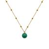 Wind Stainless Steel Necklace Retro Fashion Green Bead Pendant Collarbone Chain, Emerald Ball Necklace For Women